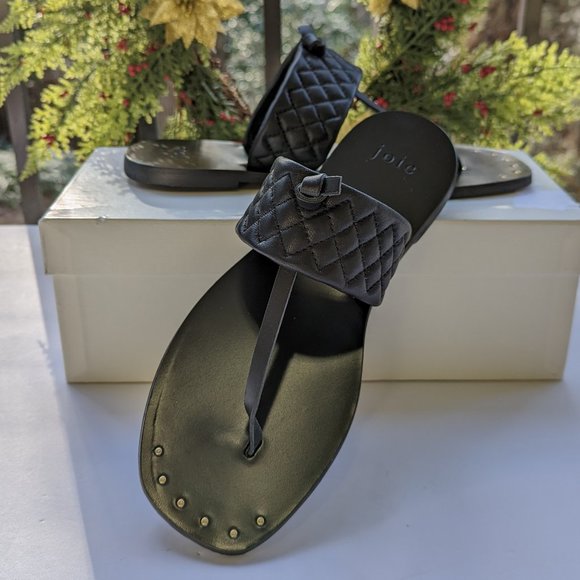 JOIE Batton Quilted Thong Flat Sandals in Black Leather Size 7.5 Brand New Boxed - Picture 3 of 9